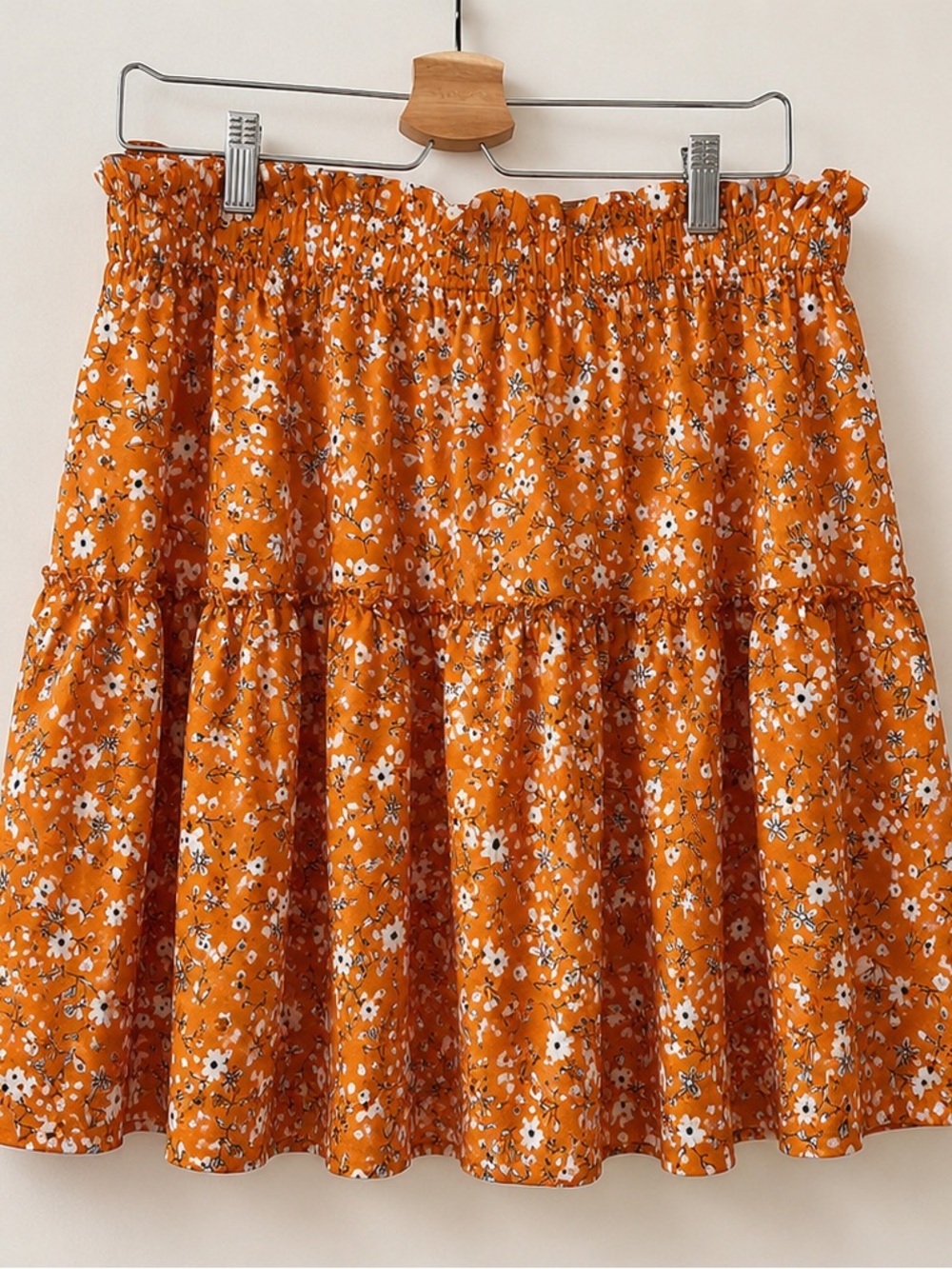 Cider Orange Floral Tiered Skater Skirt